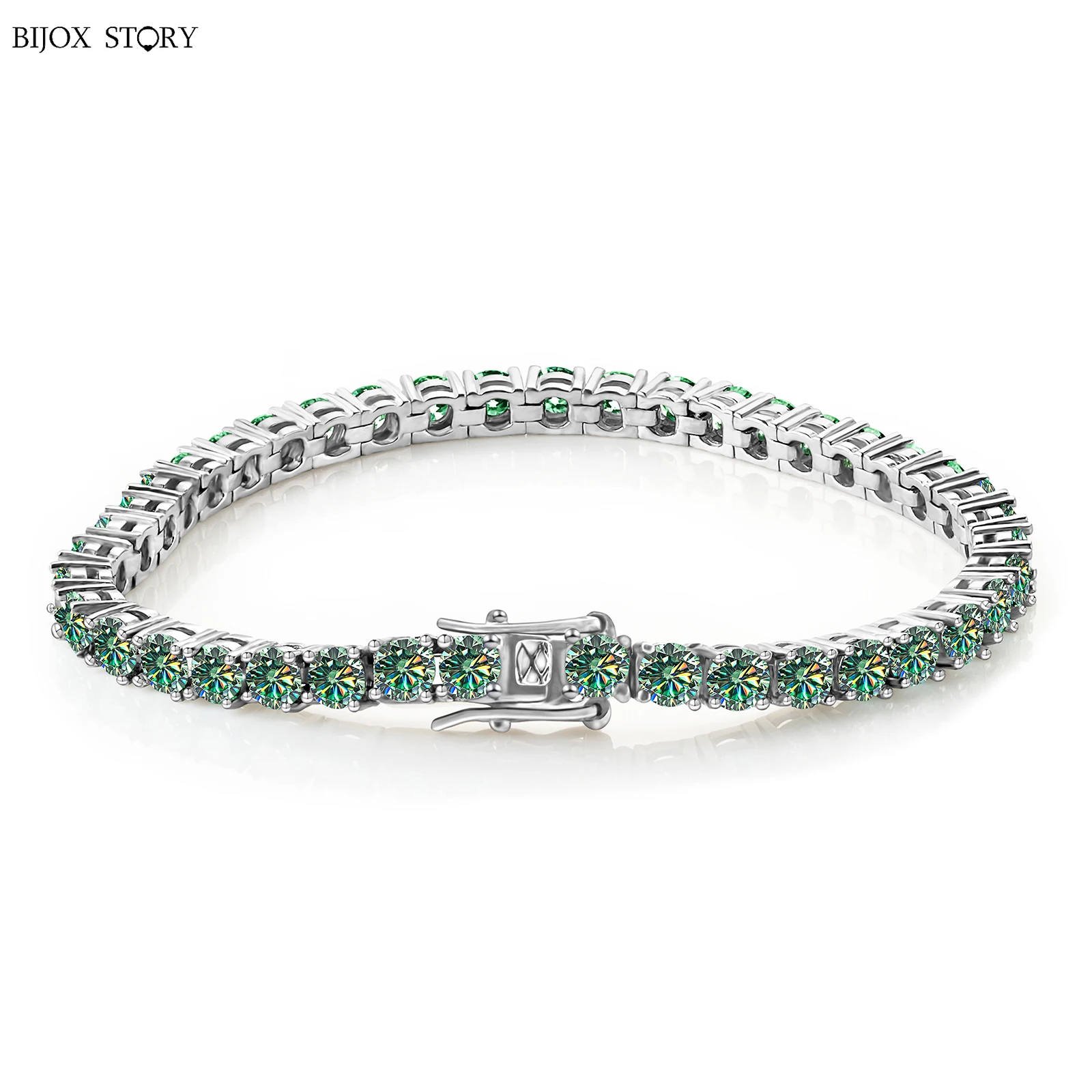 

BIJOX STORY 3mm Moissanite Tennis Bracelet Full Diamond GRA 925 Silver Plated 18k Wedding Party Jewelry Bracelets for Women Man