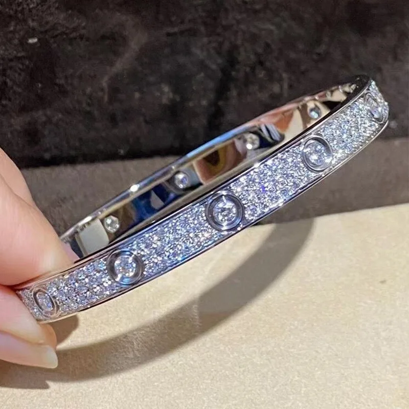 PT950 Platinum Couple Bracelet Moissainte 6mm Wide Three Rows of Full Diamond Bangle 16cm-20cm High Quality Luxury Women Jewely