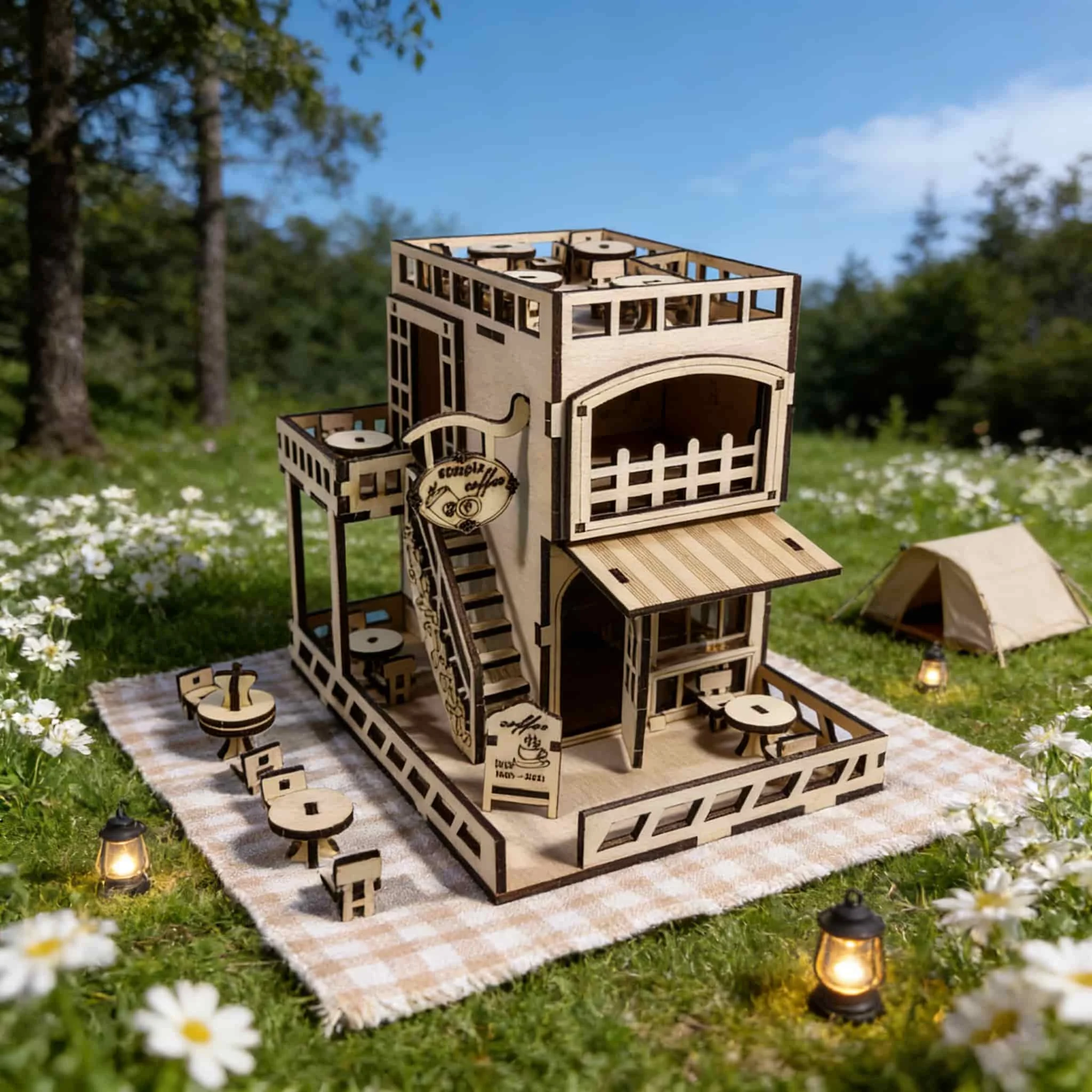 

Coffee Shop 3D Wooden Puzzle Model Kit DIY Creative Gift Home Decor Household Item Unique Gift