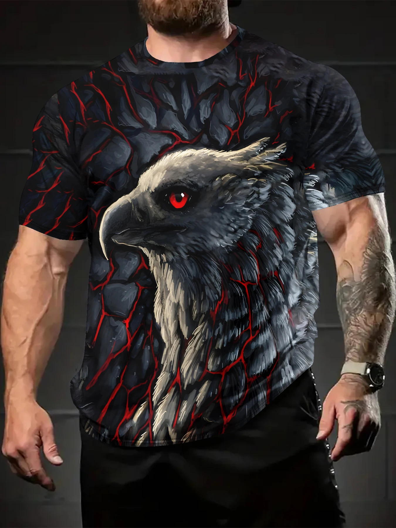 

2025 New Hip Hop Harajuku Fishing Animal Eagle Printed T-shirt 3D Men's and Women's Summer Short sleeved Men's Pullover Size Up