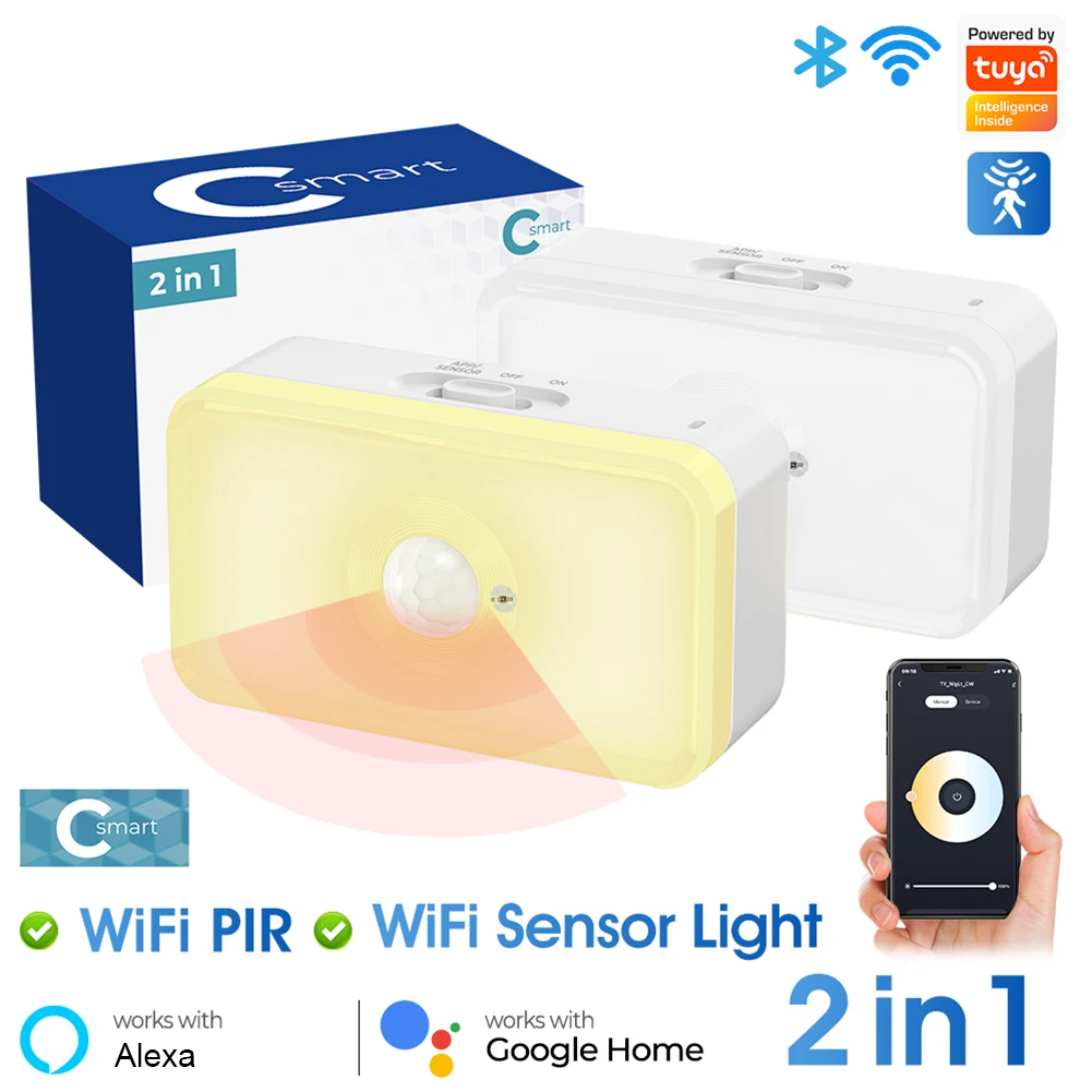 Tuya WIFI PIR Sensore di movimento Rilevamento del corpo umano Smart LED App di rilevamento della luce notturna Voice Smart Life Funziona con Alexa GoogleHome