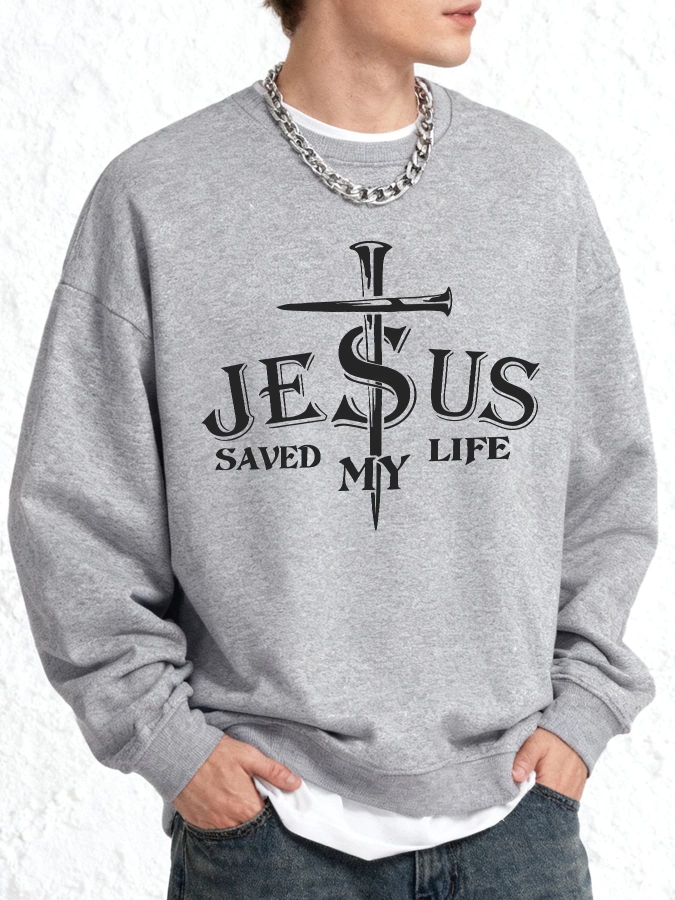 يسوع أنقذ حياتي رسالة الجرافيك نمط جديد موضة البلوز الرجال الخريف المعتاد بلوزة ناعمة فضفاضة الهيب هوب الملابس #1