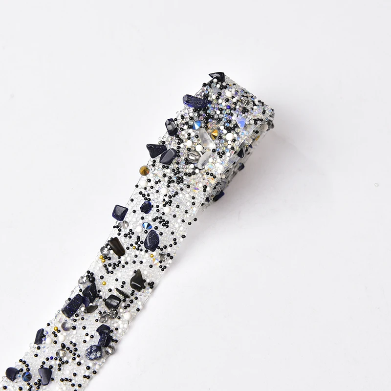 1Meter Gravel Decorative Trims Hot Fix Colored Stone Caviar Beads Wrap Ribbon Tape Iron On Fabric Clothes Diy Dress Shoes Bags
