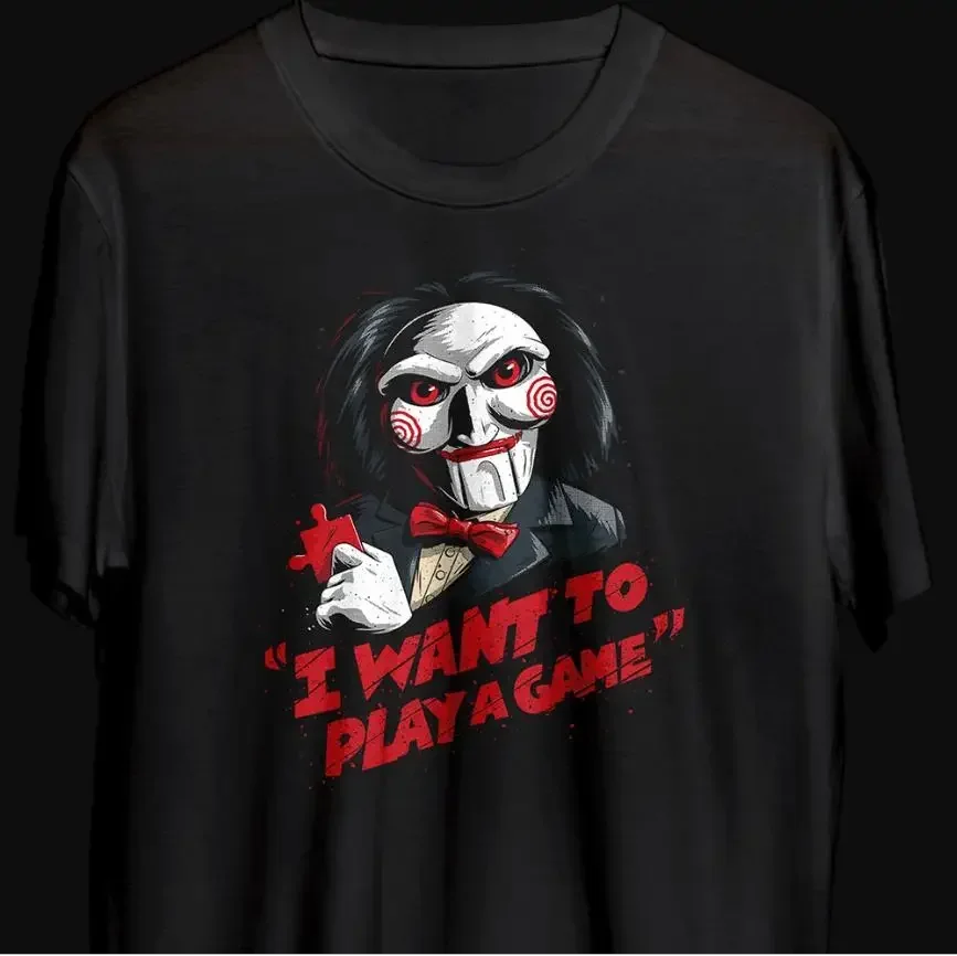 Vintage Classic Horrible Movie Jigsaw Terror Character T-Shirt 100% Cotton O-Neck Short Sleeve Casual Mens T-shirt Size S-3XL