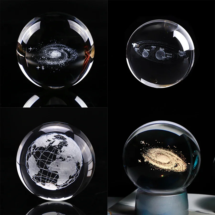6/8 CM 3D Laser Engraved Four Leaf Clover Crystal Ball Miniature Glass Globe Crystal Craft Home Decor