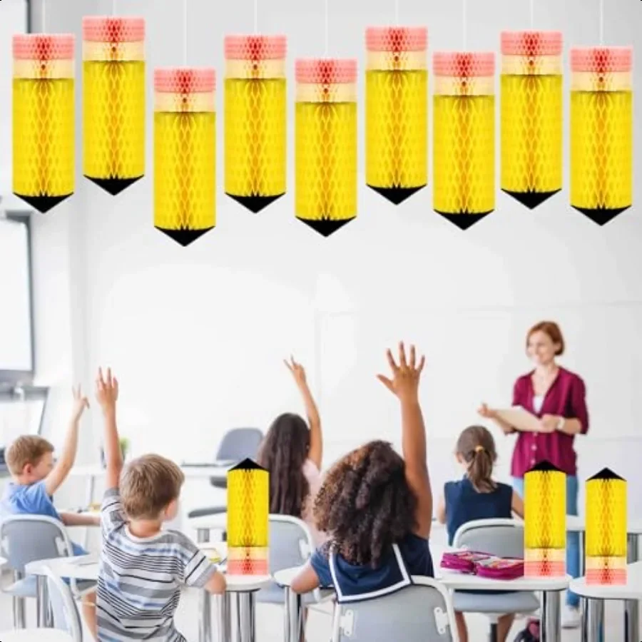 ديكورات العودة إلى المدرسة المعلقة على شكل قرص العسل 12 قطعة من مناديل ورقية لتزيين الفصول الدراسية مرحبًا بكم في العودة إلى سقف المدرسة