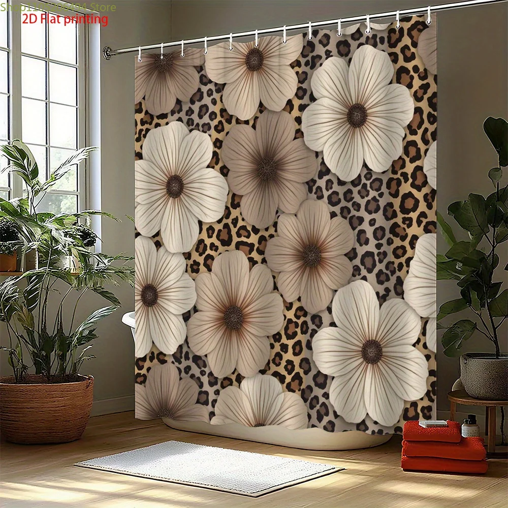 1pc Elegant Beige White Brown Black Modern Neutral Shower Curtain with Hooks Bathtub Privacy Texture,  multiple sizes