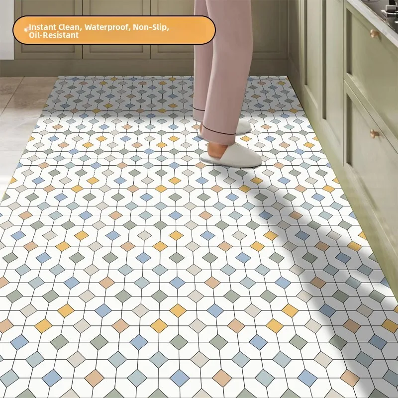 Kitchen Special Leather Dirt Resistant Mat Whole Layout Wipe Clean Waterproof Oil Proof Non Slip Carpet PVC Surface Square