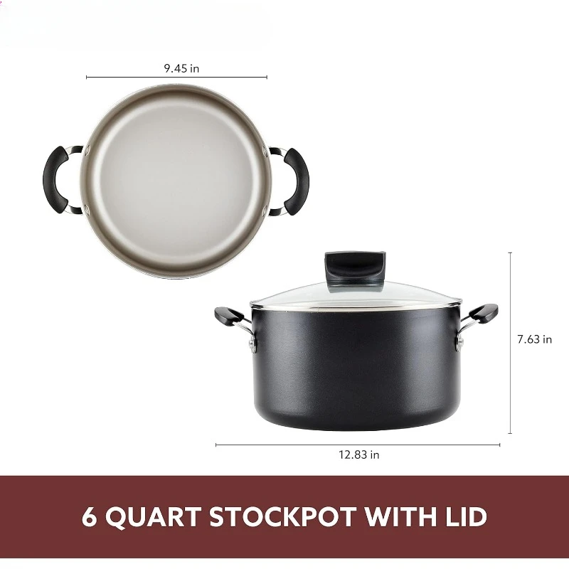 Smart Control Nonstick Stock Pot/Stockpot with Lid, 6 Quart, Black