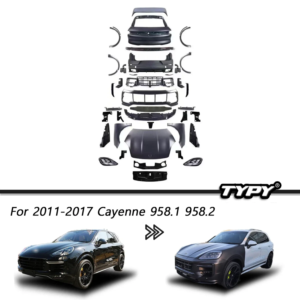 

Комплект кузова автомобиля для Porsche Cayenne 958 2011-2017 958.1 958.2 Обновление к комплекту кузова, бамперы, фары, автомобильные аксессуары