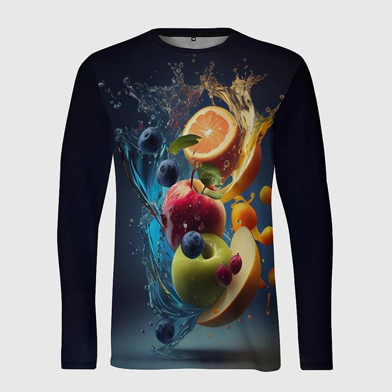 Fruit Lemon Strawberry Orange 3D Printed T-Shirt Men Women Casual Long Sleeve T Shirts Oversized Harajuku Tees Tops Man Clothing