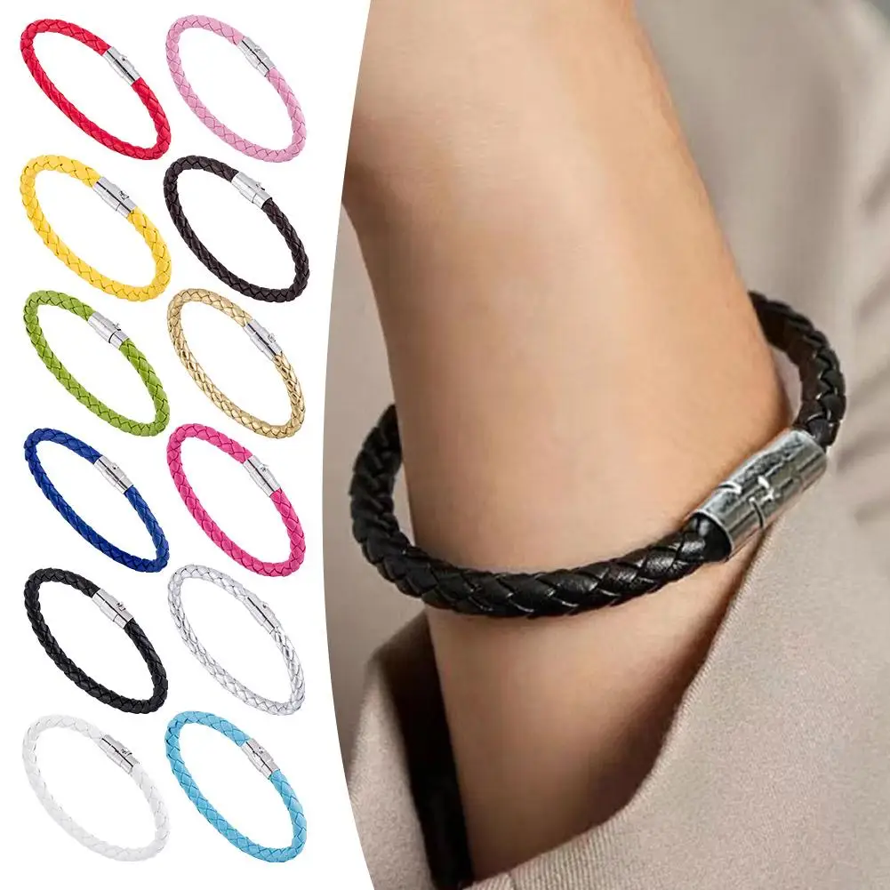 New High-end Fashion Leather Rope Braided Buckle Bracelet Metal Magnetic Clasp Wrap Bracelets Punk Charm Jewelry Gift For U S9q0