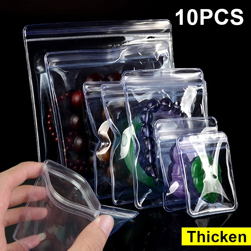 10pcs PVC Self Sealing Jewelry Organizer Bags Thicken Clear Anti-Oxidation Earring Necklace Packaging Storage Bag Reusable Punch