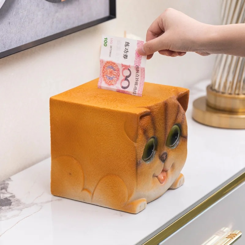 Resin Square Piggy Bank Creative Cartoon Animal Piggy Bank Storage Paper Money Coins Hidden Safe Children Piggy Bank Ornaments