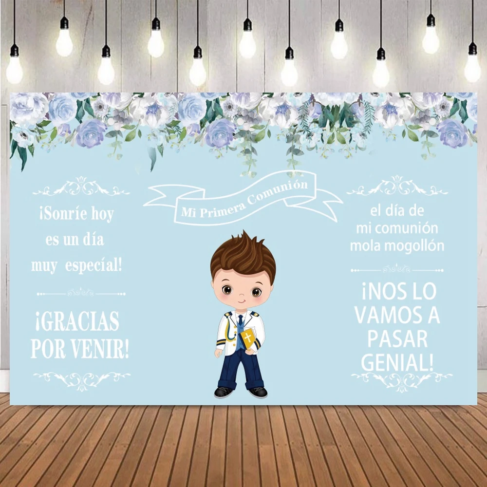 Mi Primera Comunion Background Holy Bible Cross Newborn Baptism Backdrop First Holy Communion Party Decor Studio Photocall Props