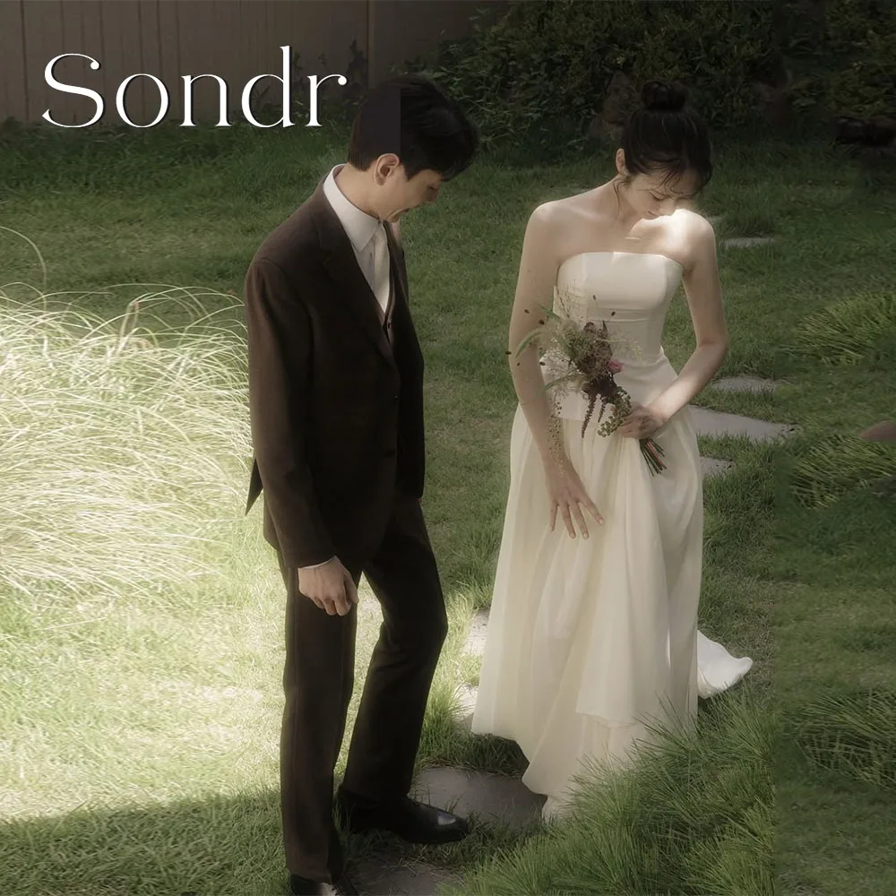 Sondr Customized Strapless Korean Wedding Dresses Corset Back A Line Bridal Wedding Party Dress Long Prom Gown Photo Shoot