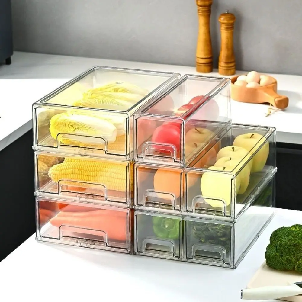 

Fresh Keeping Refrigerator Storage Box Large Capacity Clear Food Drawer Organizer Dustproof Stackable Makeup Organizer Bathroom