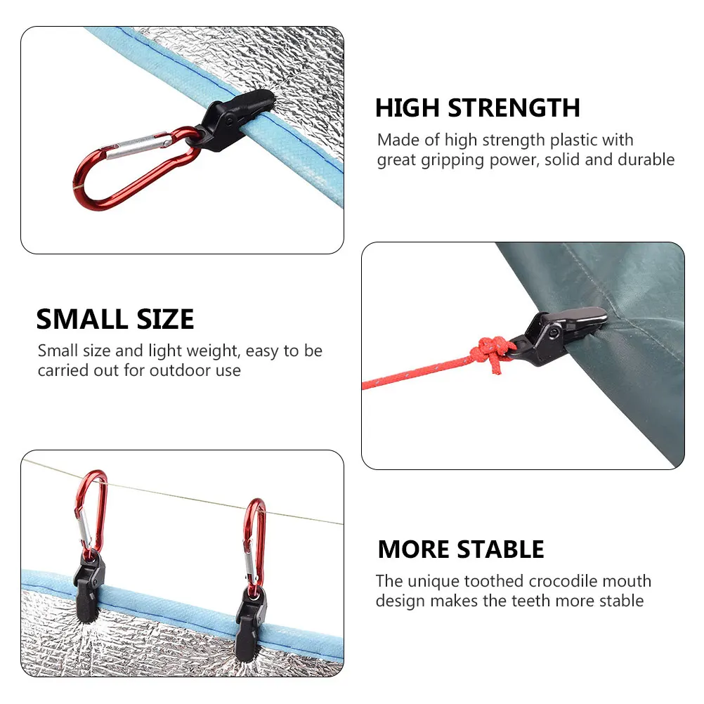 

10 Pcs Tent Fixing Clips Tensioner Rope Clothesline Bungee Cord Tarpaulin Tarps