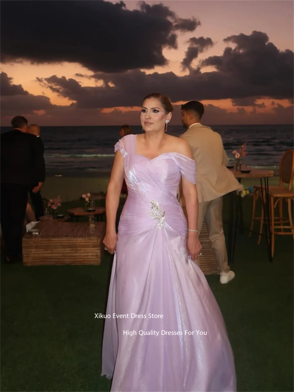 Xikuo Schimmernde Chiffon Plissee Abendkleider Asymmetrische Kragen Geraffte Prom Kleider Elegante Vestidos De Fiesta Mujer Angepasst