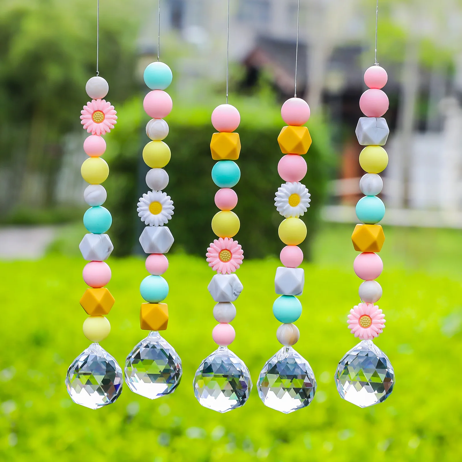 for whimsical for daisy Gemstone Beads Sun Catchers Set of 5 for Windows Doors and Patios with Faceted Light Refraction