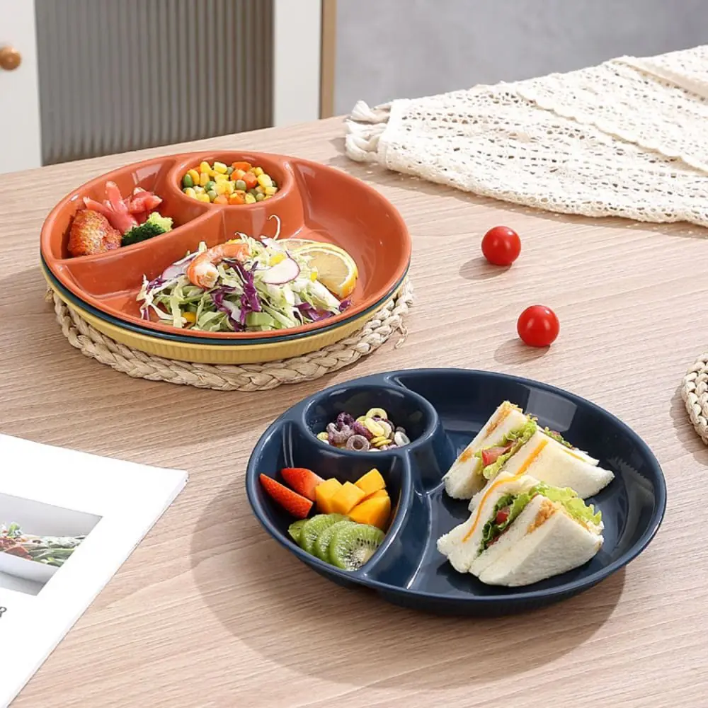 

2pcs Kitchen Tableware Round Food Plate Plastic Microwavable Divided Dinner Plate Thickened Fruit Serving Tray Nut