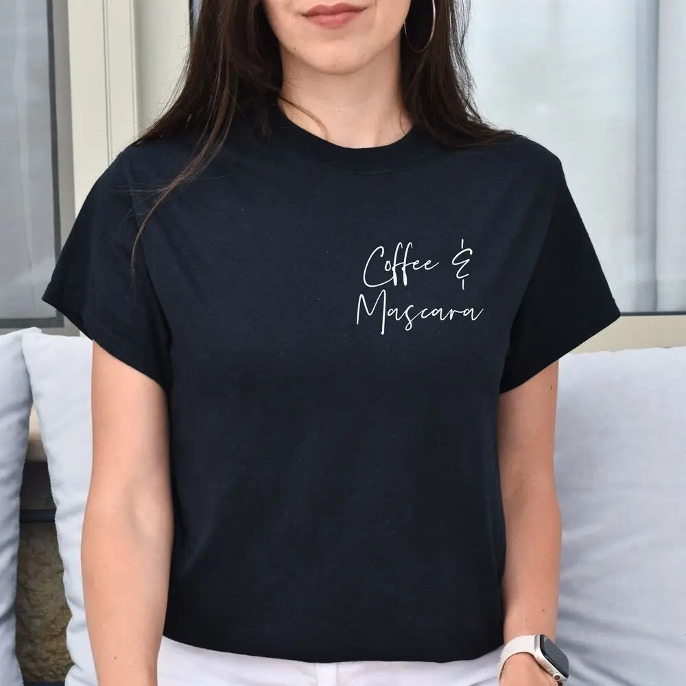 Coffee and mascara pocket Unisex T-shirt Esthetician tee Black Navy Dark Heather High Quality 100%Cotton Short Sleeve