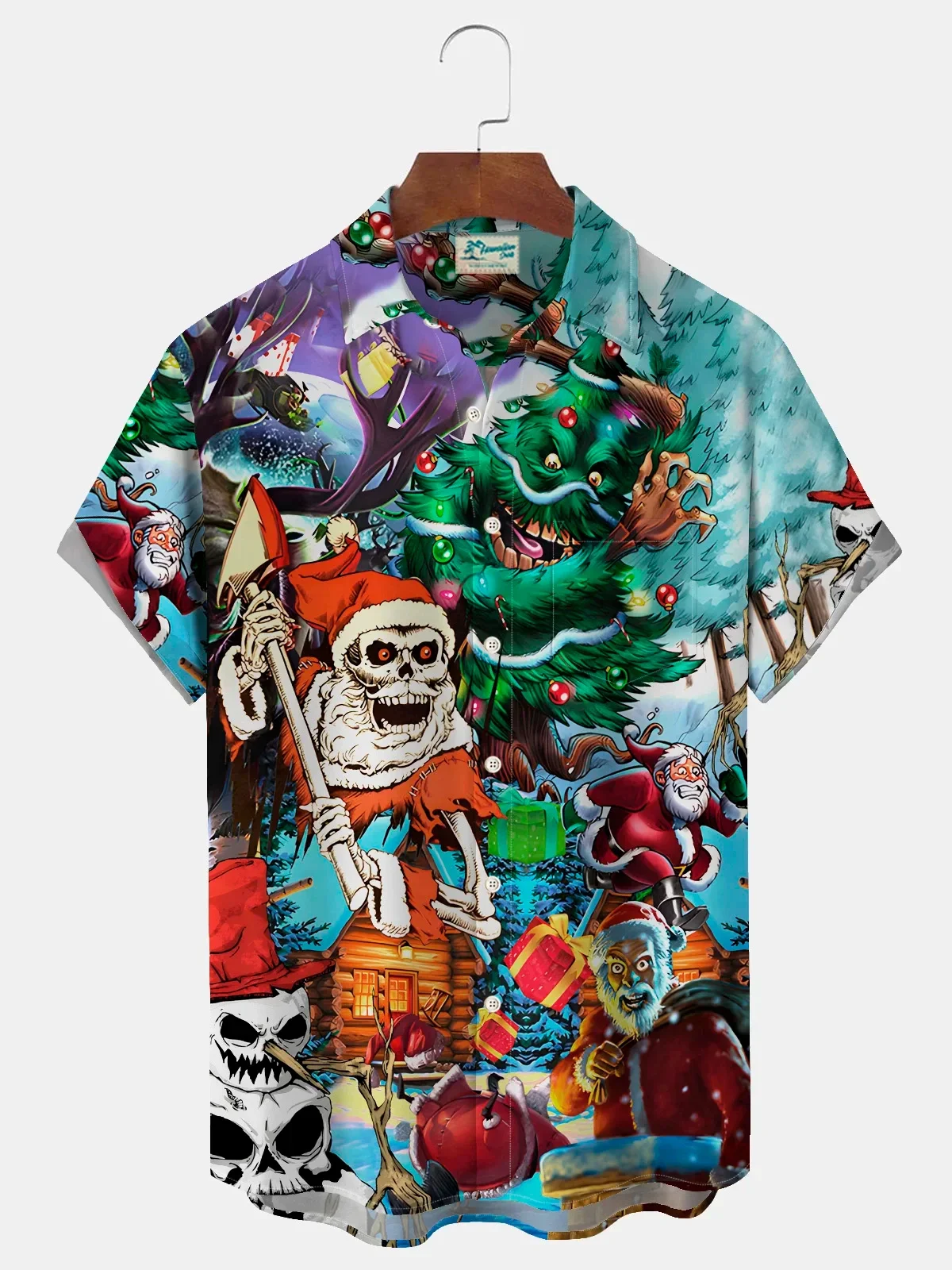 2024 neue Neujahr Männer Weihnachten Shirt Kurzarm Knopf Urlaub Hawaii Shirt Herren Santa Claus Golf Druck