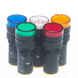 16mm Mount Diameter 12VDC 24VDC 110VAC 220VAC Orange/Red/White/Blue/Green LED Power Indicator Signal LightSwitch