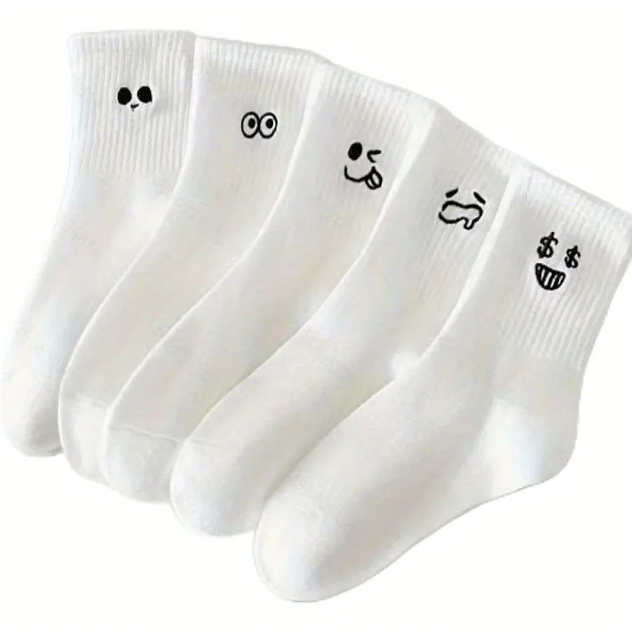 

Soft Comfort White Emoji Socks 10-Pack, Breathable Durable Basic Style Perfect for Everyday Outfits