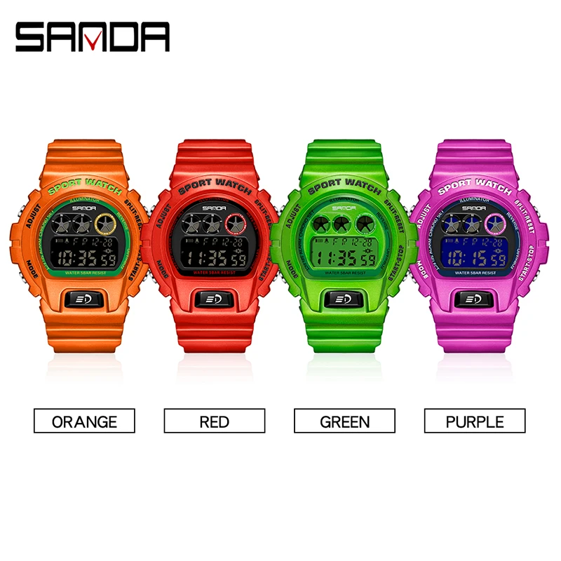 SANDA Personality Mens Electronic Watches Luminous Digital Multifunction Watch Red Strap 50M Water Resistant Relogio Masculino