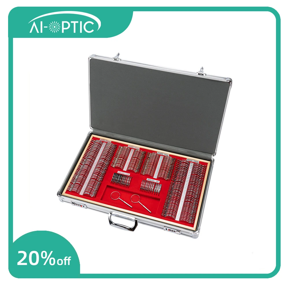 

266 Piece Ophthalmic B-Grade Lens Set with Aluminum Case, High-Quality Optometry Equipment, Optical Metal Rim Trial Lenses