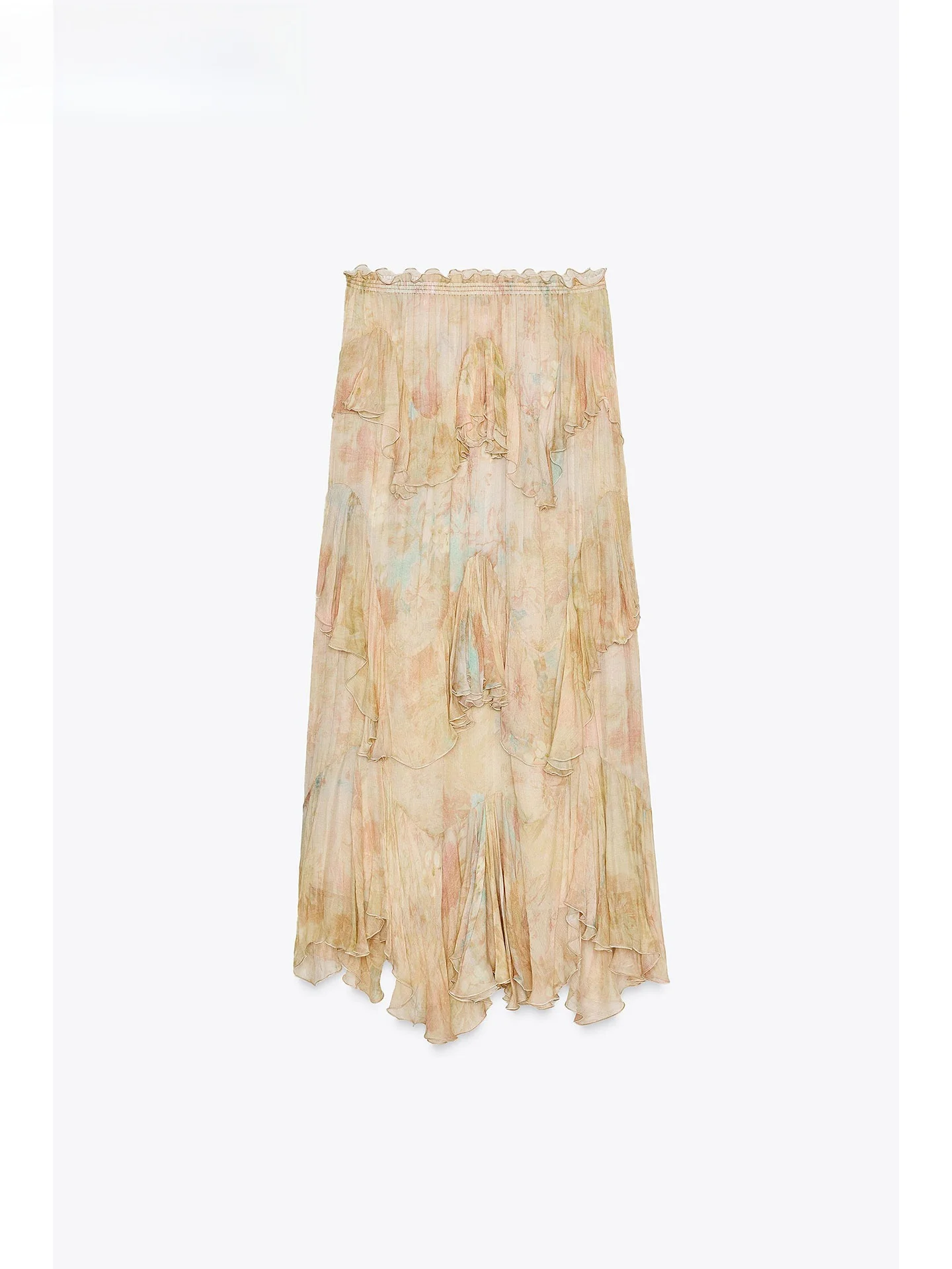 ZAPRHA Verão 2025 Único Linda Impressão Assimétrica Em Camadas Decoração f Saia Bolo Saia Doce Sle l Cintura