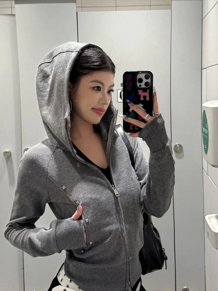 Autumn Aesthetic Vintage Hooded Outfits Women's Long Sleeve Chic Fashion Designer Tops Dark Academia Streetwear Slim Clothes New