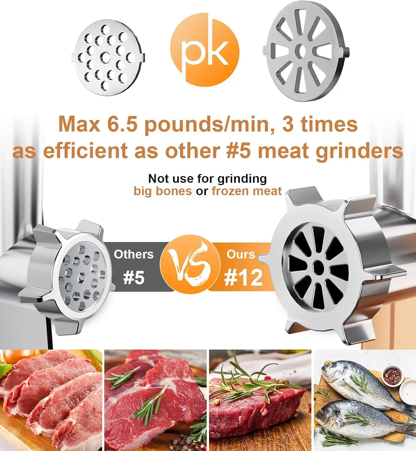 Meat Grinder Sausage Maker Machine Food Grinder with 3 Stainless Steel Sausage Stuffer Tube 3 Grinding Plates Hamburger Press Ku