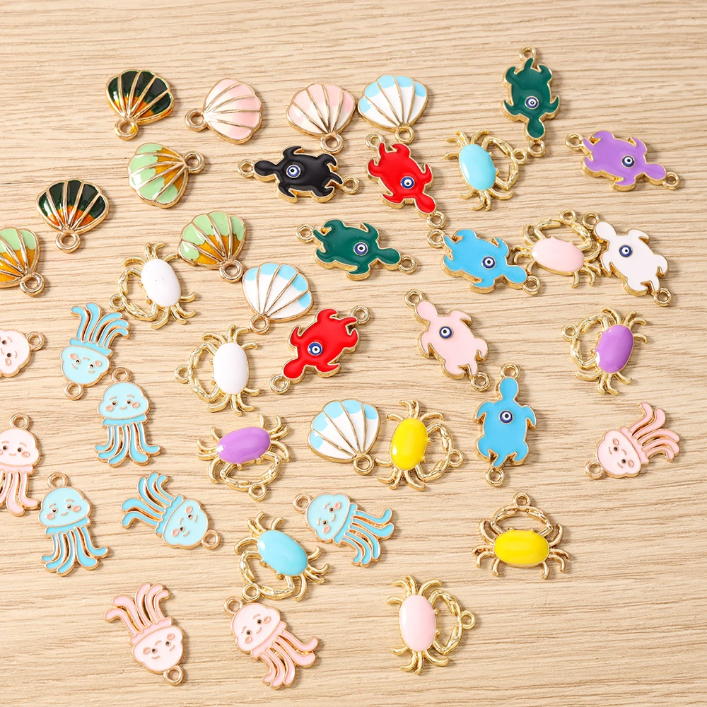 10 Stück gemischte Meeresleben-Anhänger, Emaille-Krabben-, Muschel- und Schildkröten-Anhänger für die Schmuckherstellung, Anhänger, Halsketten, Ohrringe, DIY-Bastelzubehör – Detail 3