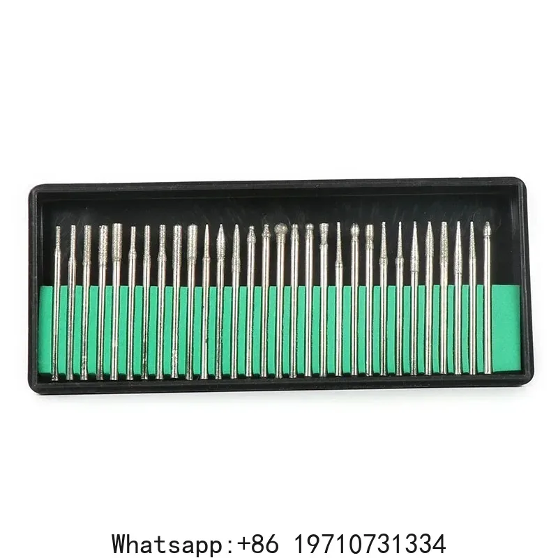 30pcs Shank Diamond Burs Set with Box for Dremel Electric Grinder Power Accessories Abrasive Drill Bit Rotary Tool Set 3mm