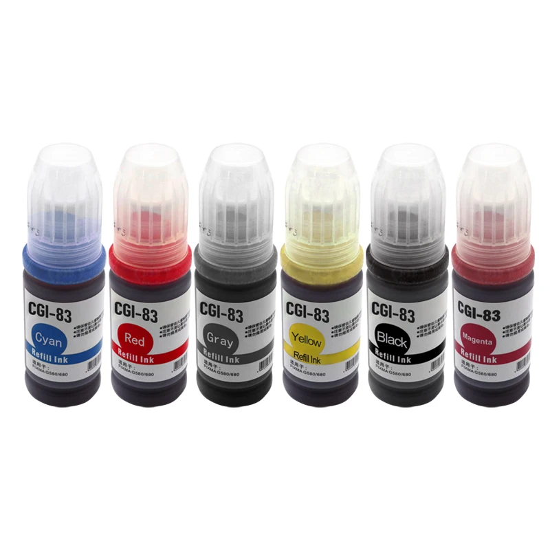 6pcs 70ML Dye Ink Refill Ink GI-83 GI-53 43 33 23 13 Compatible for Canon G580 G680 G650 G570 G670 G590 G595 G690 G695 Printer