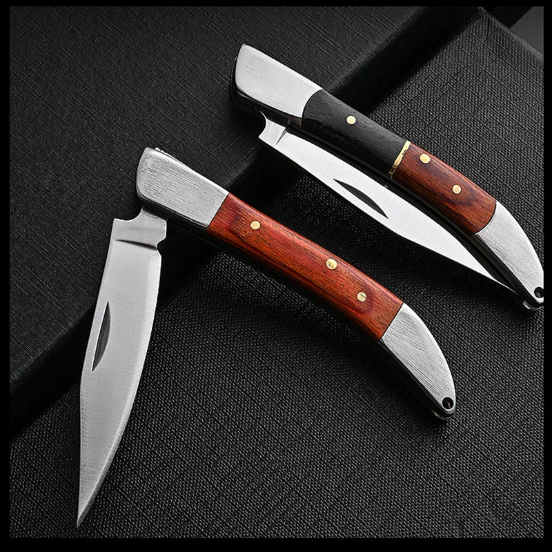 Stainless Steel Mini Kitchen Keychain Folding Knife Sharp Blade Color Wood Handle Pocket Paring Peeling Knife Camping Survival