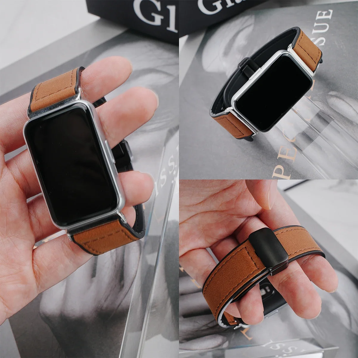 Leather Strap for Samsung Galaxy Watch Fit 3 Quick Release Watchband for Galaxy Watch Fiit 3 Magnetic Buckle Bracelet