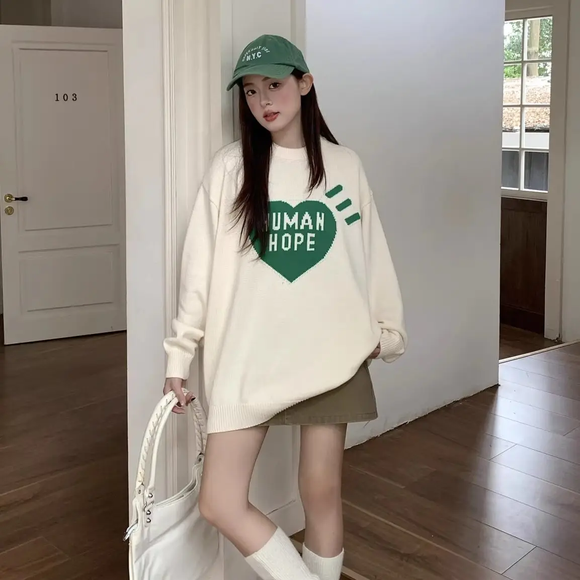 Human Made Unisex Sweater Heart Osaka Limited Crewneck Oversized Ins Trendy Streetwear Knit Top