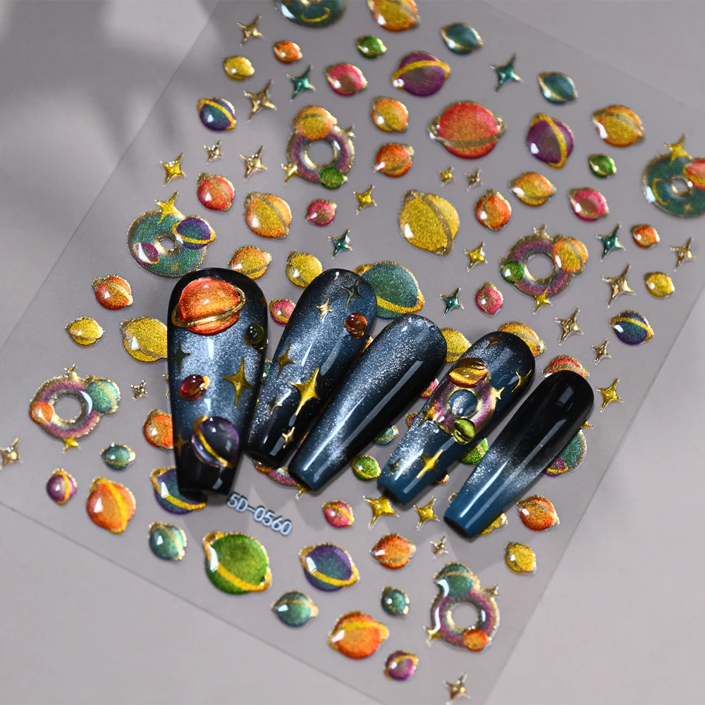 

1 шт. 5D наклейки для ногтей с эффектом желе, мягкие, с блестками, эффектом кошачьего глаза, звездами и космосом, 8*10 см, самоклеящиеся, для маникюра, дизайн «Планеты»