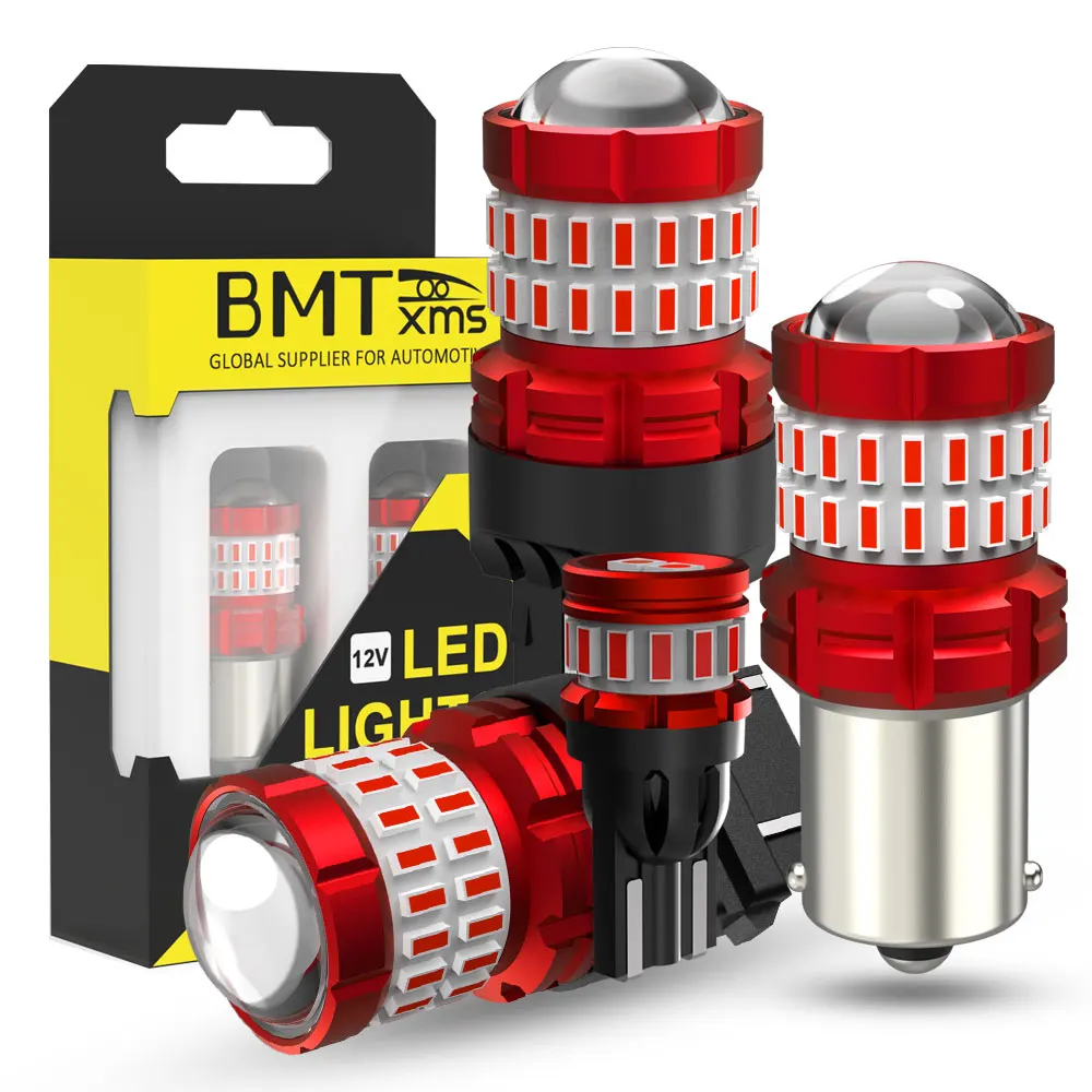 BMTxms 2 SZT. Czerwone Canbus 1157 P21/5W T20 7443 W21/5W LED Światło Stop T25 P27/5W 1156 P21W W5W Led Samochodowe Moto Światła Stop Tylne