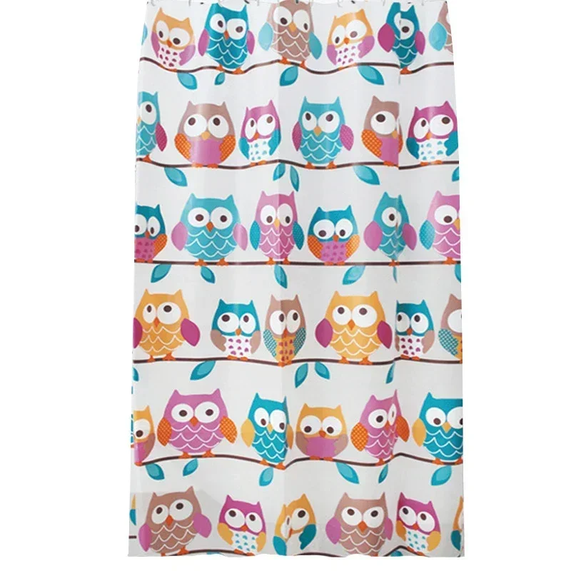 PEVA Owl Shower Curtain Home Waterproof and Anti-Mold Home Bathroom Decorative Curtain with 12 Hooks