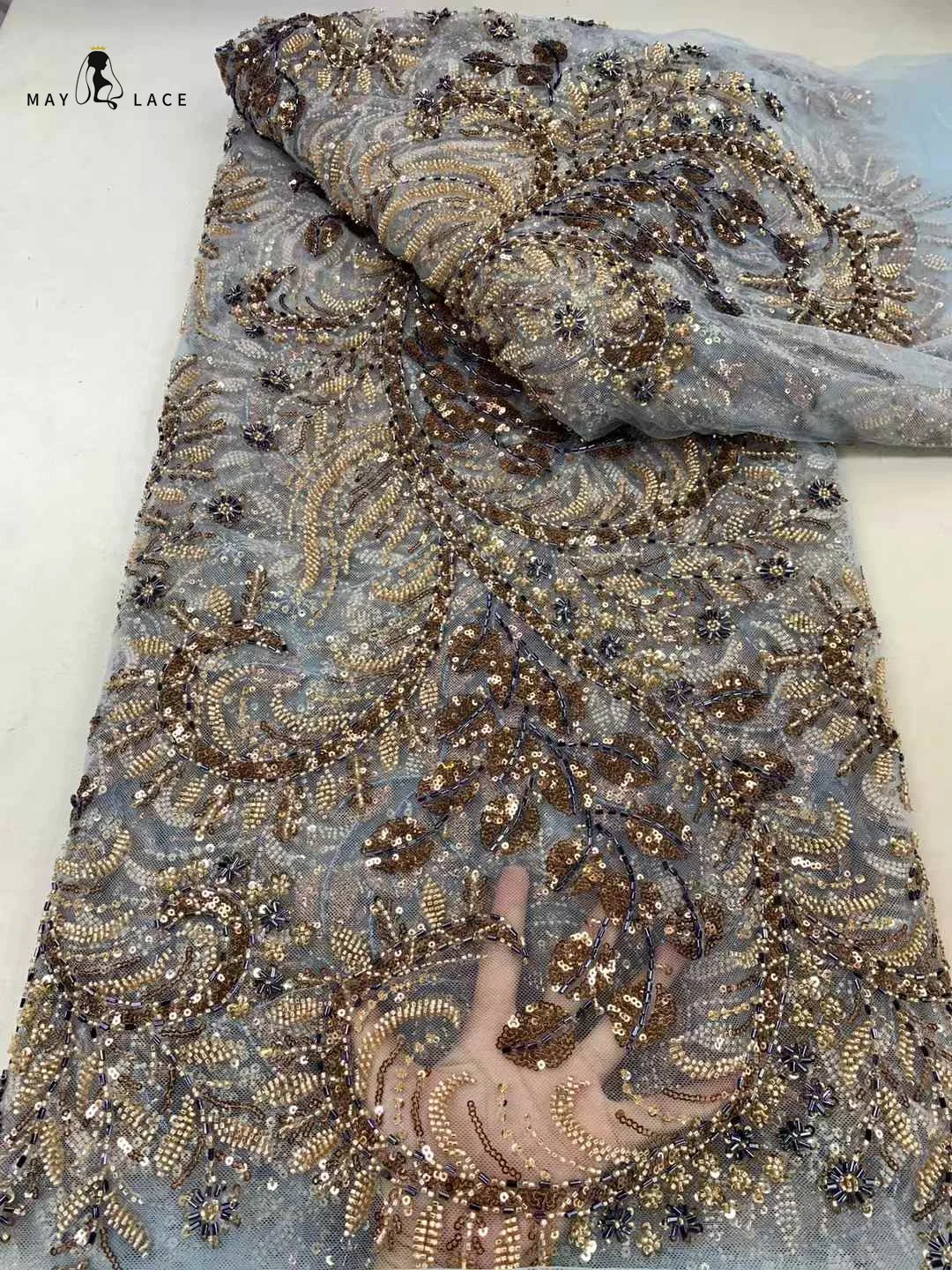 Tissu en dentelle de tulle perlé 3D français, paillettes africaines pour la couture de robes de soirée, haute qualité, dernier cri, marié, 2024