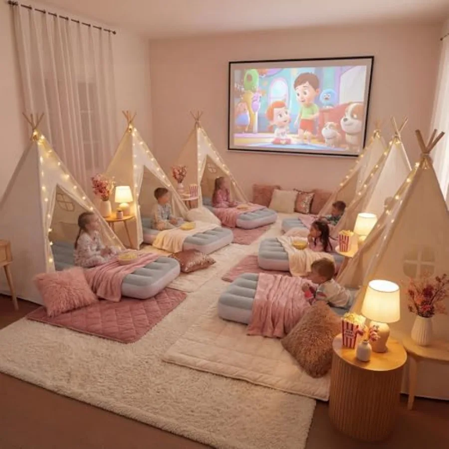2er-Pack Tipi-Zelt mit aufblasbarem Luftbett, faltbares Indoor-Spielzelt für Jungen und Mädchen, Party, Übernachtung, Geschenke, Spielzeug in Pastellfarben