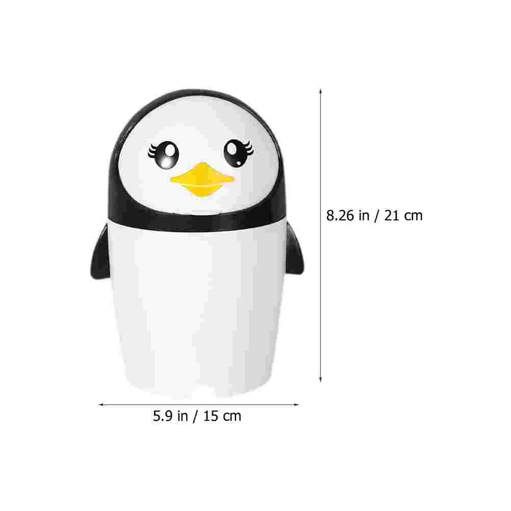 Stobaza Plastic Baskets Penguin Trash Can Animal Car Trash Can Mini Cartoon Waste Basket Cover Toilet Bathroom Kitchen Living