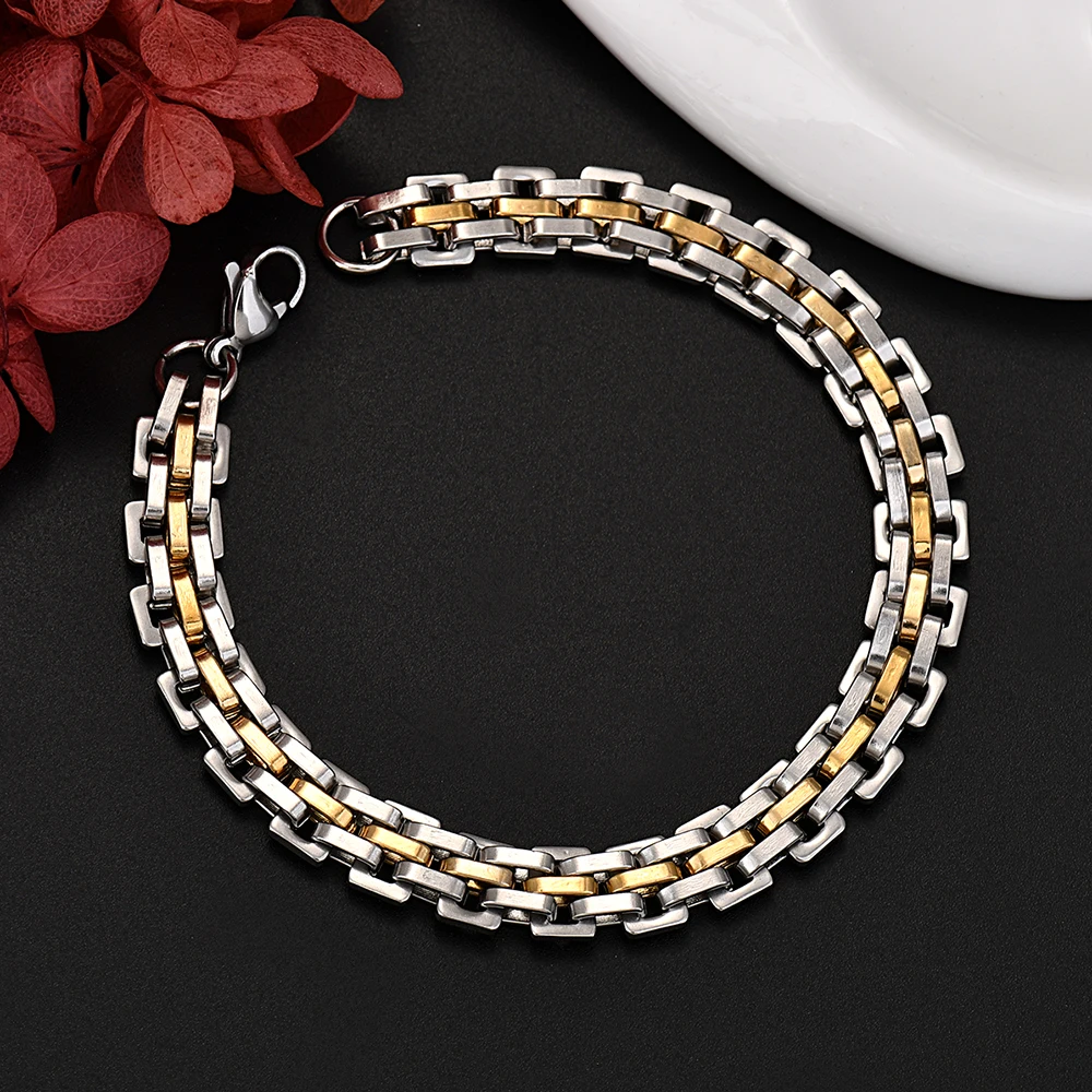 Fine 18K Gold color Solid Silver 9MM Chain Bracelets for Men Boy Charm Women Wedding Party Gifts 20cm Original New