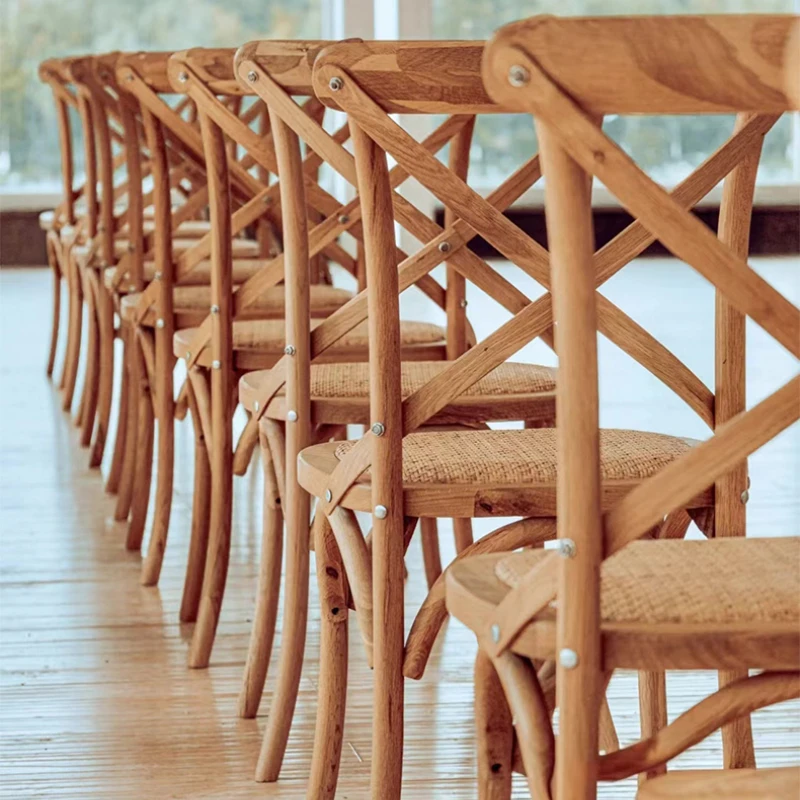 ‌ كرسي طعام من الخيزران الاسكندنافي - مقعد خشبي على طراز المزرعة مع تصميم العارضة، كوخ حديث مريح/مساحات جمالية