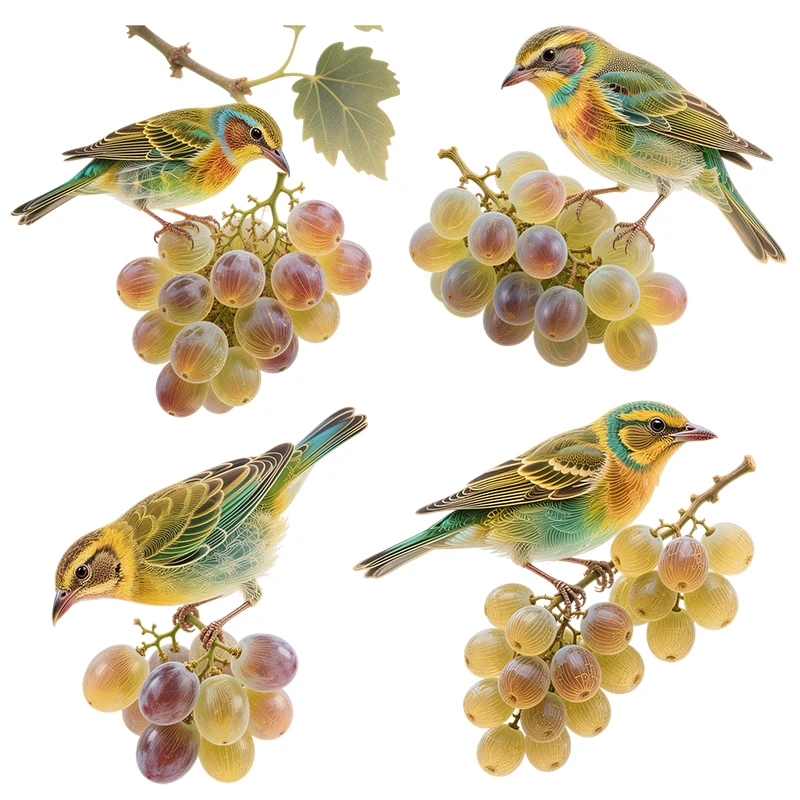 Three Ratels CD315 Emerald Bird on Grapes Animal wall stickers for home decoration kitchen decals