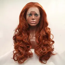 Melody Synthetic Wig Long Wavy Copper Red Lace Front Wig Auburn Hair Heat Resistant Fiber for Women Cosplay 24inches